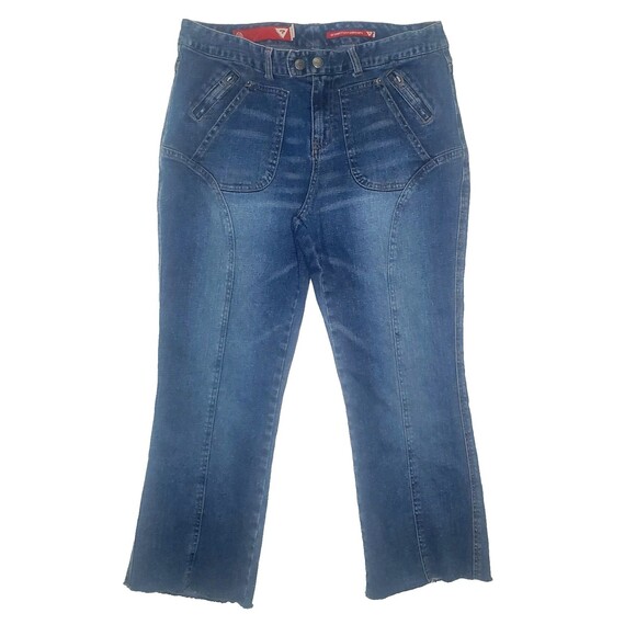 Guess Denim - VTG GUESS Women's Jeans Size 34 Medium Wash Seamed Y2K Raw Hem Stretch Cropped